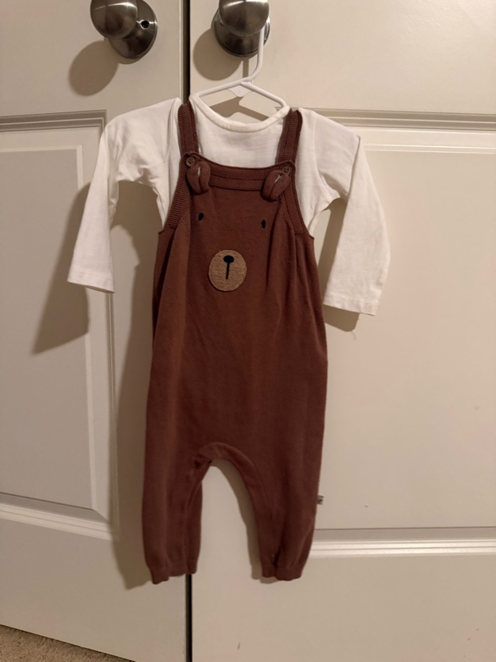 Viverano Brown Bear Overalls with White Long-Sleeve onesie